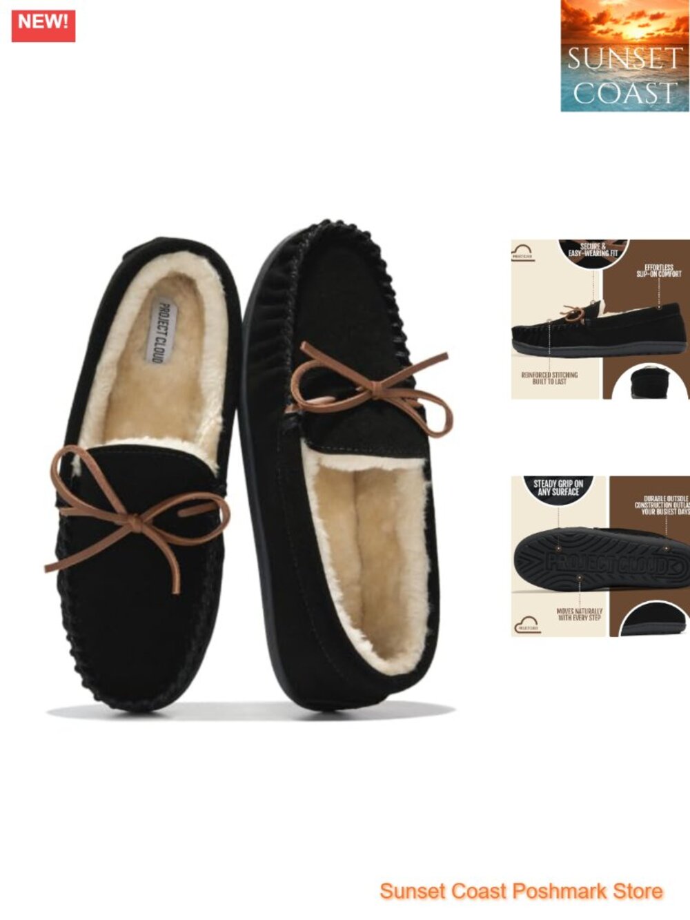 Women's Genuine Leather Mocc with Memory Foam - House Shoes for Women